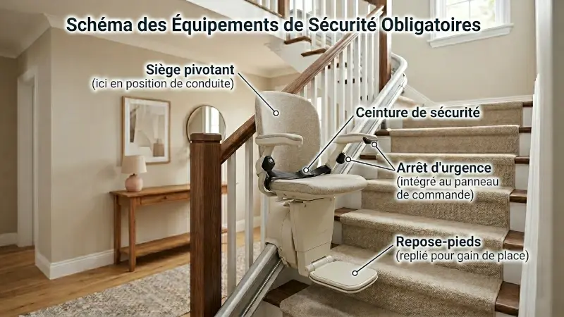 Équipements de sécurité obligatoires d'un monte-escalier